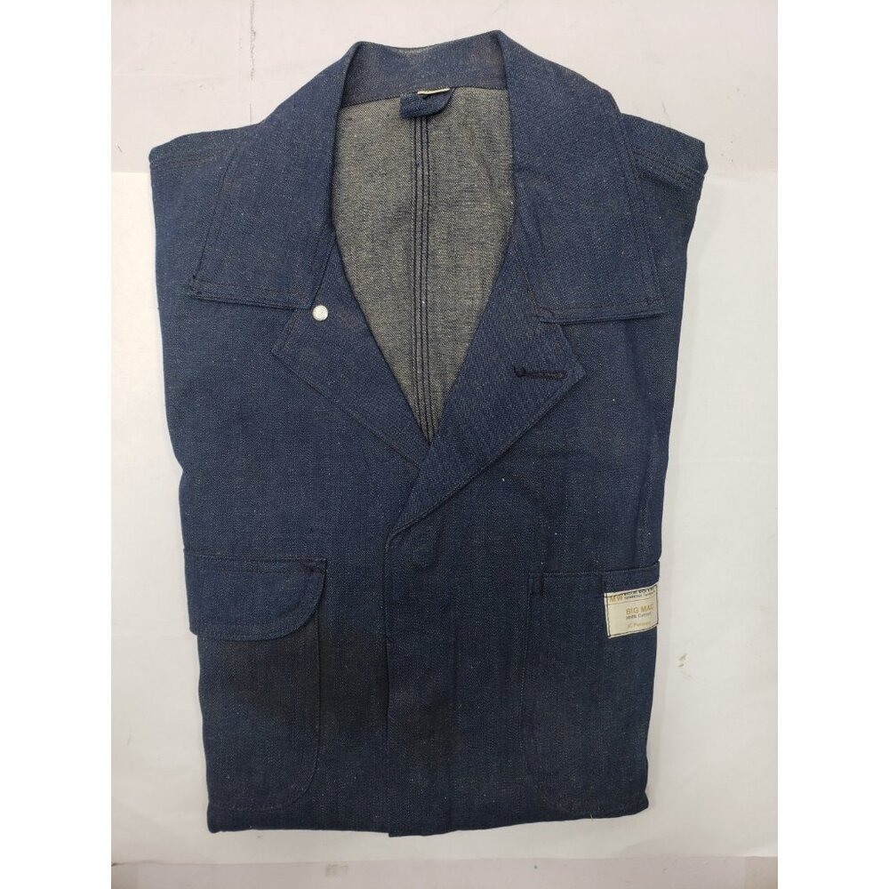Vintage JC Penny Big Mac Blue Denim Coveralls 44L 100% Cotton Zipper Collared